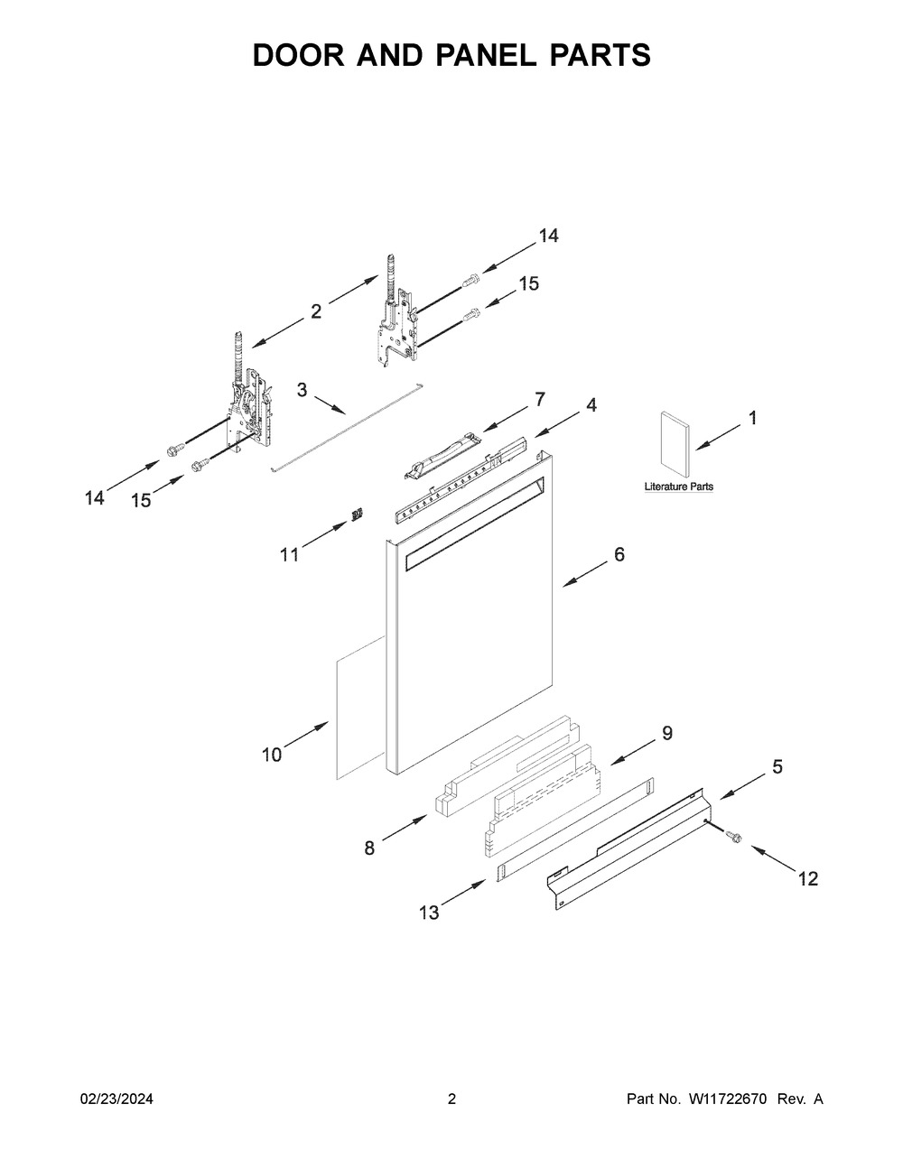 Door And Panel Parts Diagram and Parts List for KDFM404KPS3  KitchenAid Dishwasher