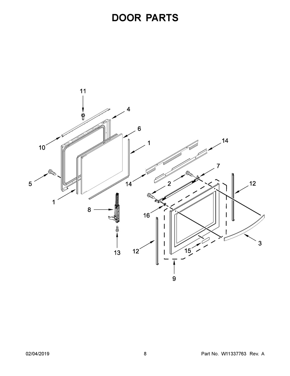 Door Parts Diagram and Parts List for YWFE775H0HV1  Whirlpool Range