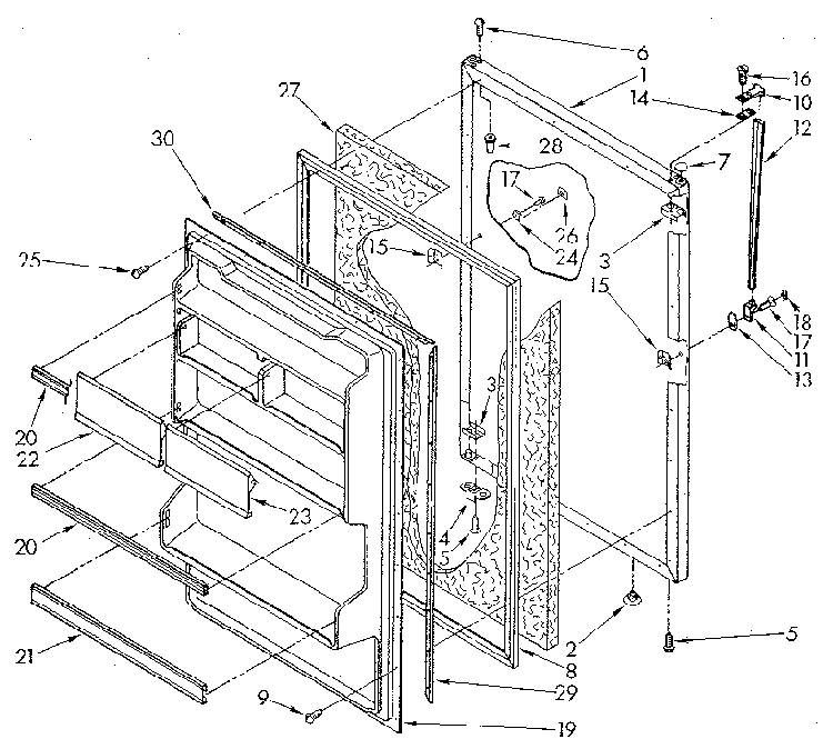 Refrigerator Door Diagram and Parts List for ET16AKXSG10  Whirlpool Refrigerator