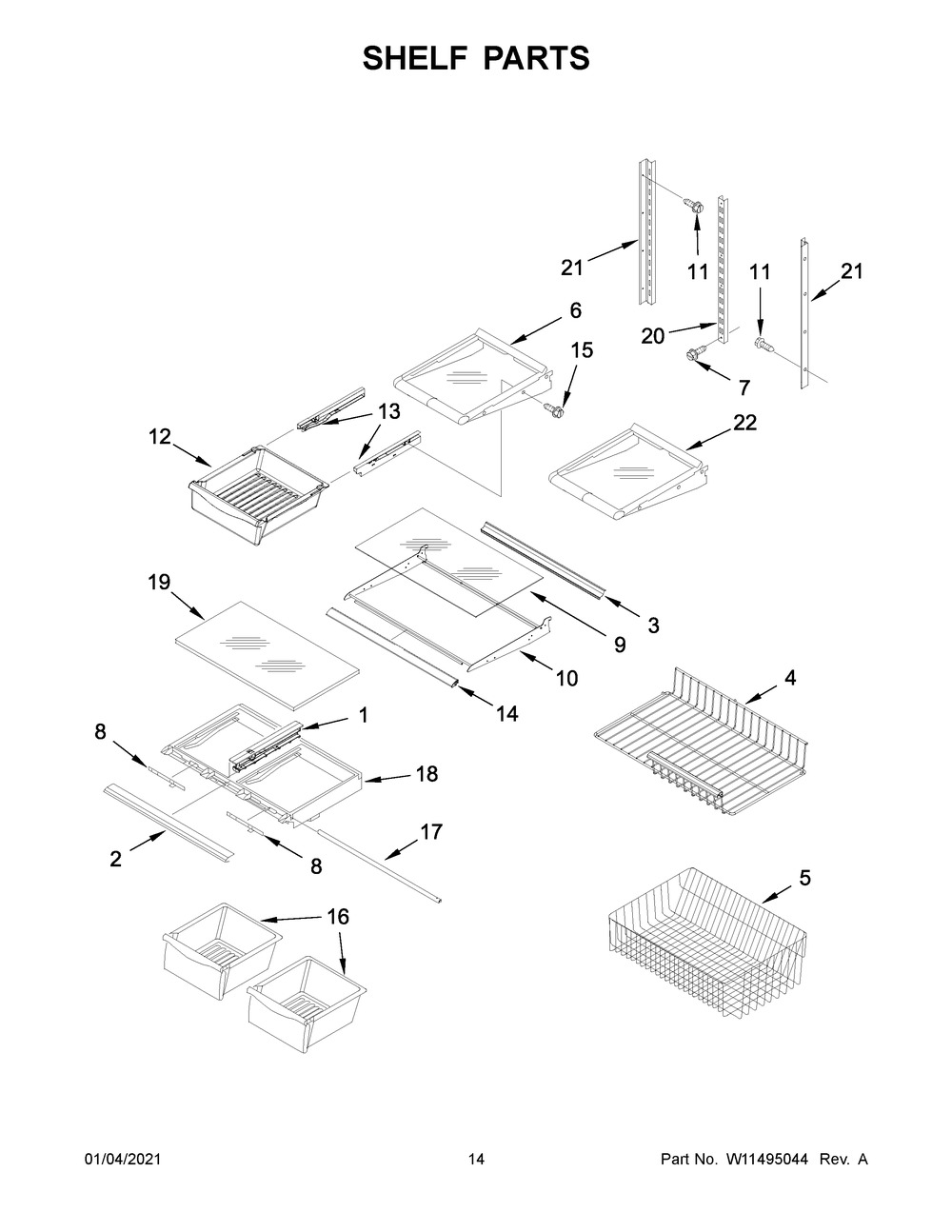 Shelf Parts Diagram and Parts List for WRB119WFBM02  Whirlpool Refrigerator