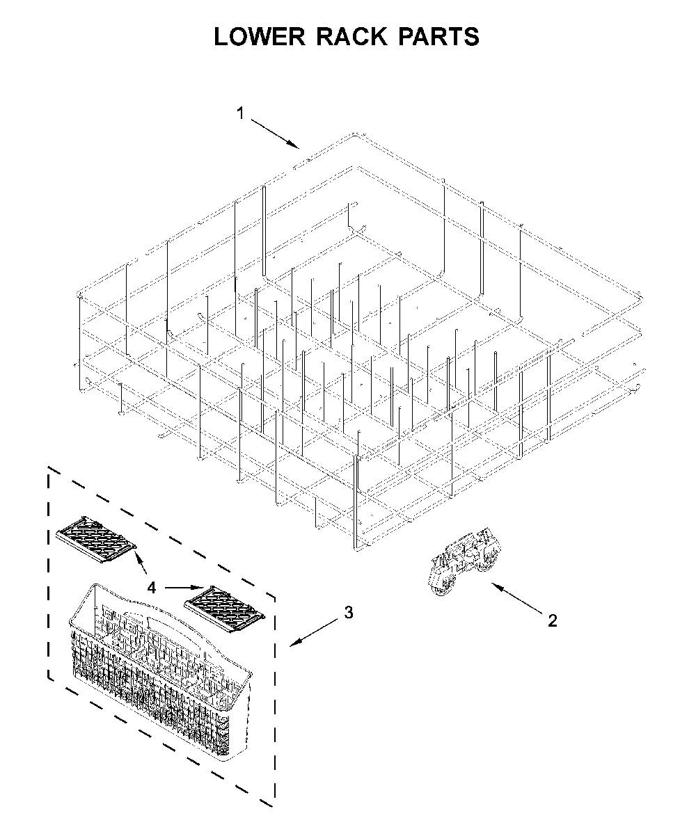 Lower rack parts Diagram and Parts List for 66514502N020  Kenmore Dishwasher