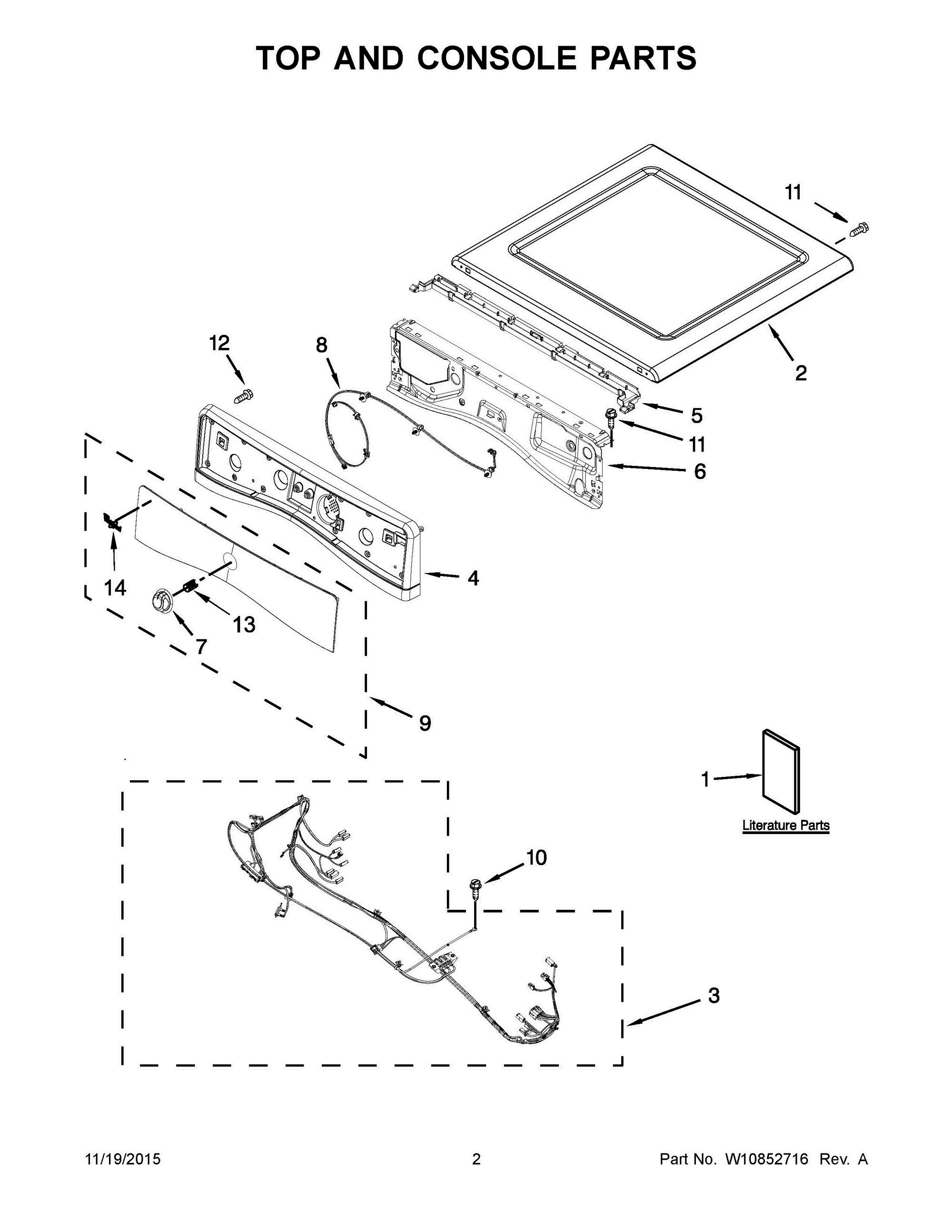 02 - TOP AND CONSOLE PARTS Diagram and Parts List for YWED87HEDW1  Whirlpool Dryer