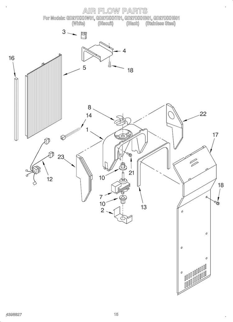 Air Flow Diagram and Parts List for OEM4-GD27DIXHB01  Whirlpool Refrigerator