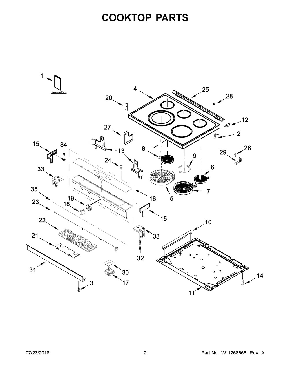 Cooktop Parts Diagram and Parts List for WEE750H0HW1  Whirlpool Range