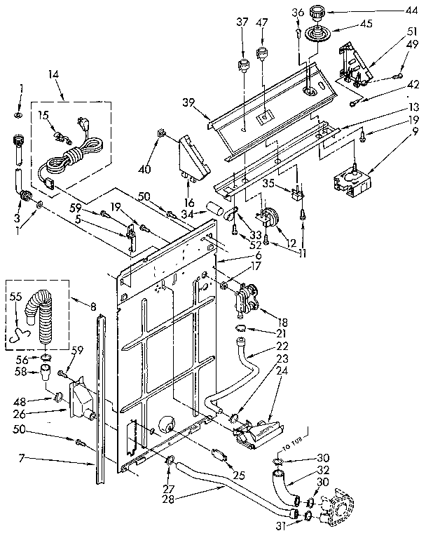Controls And Rear Panel Diagram and Parts List for LA5500XTF1  Whirlpool Washer
