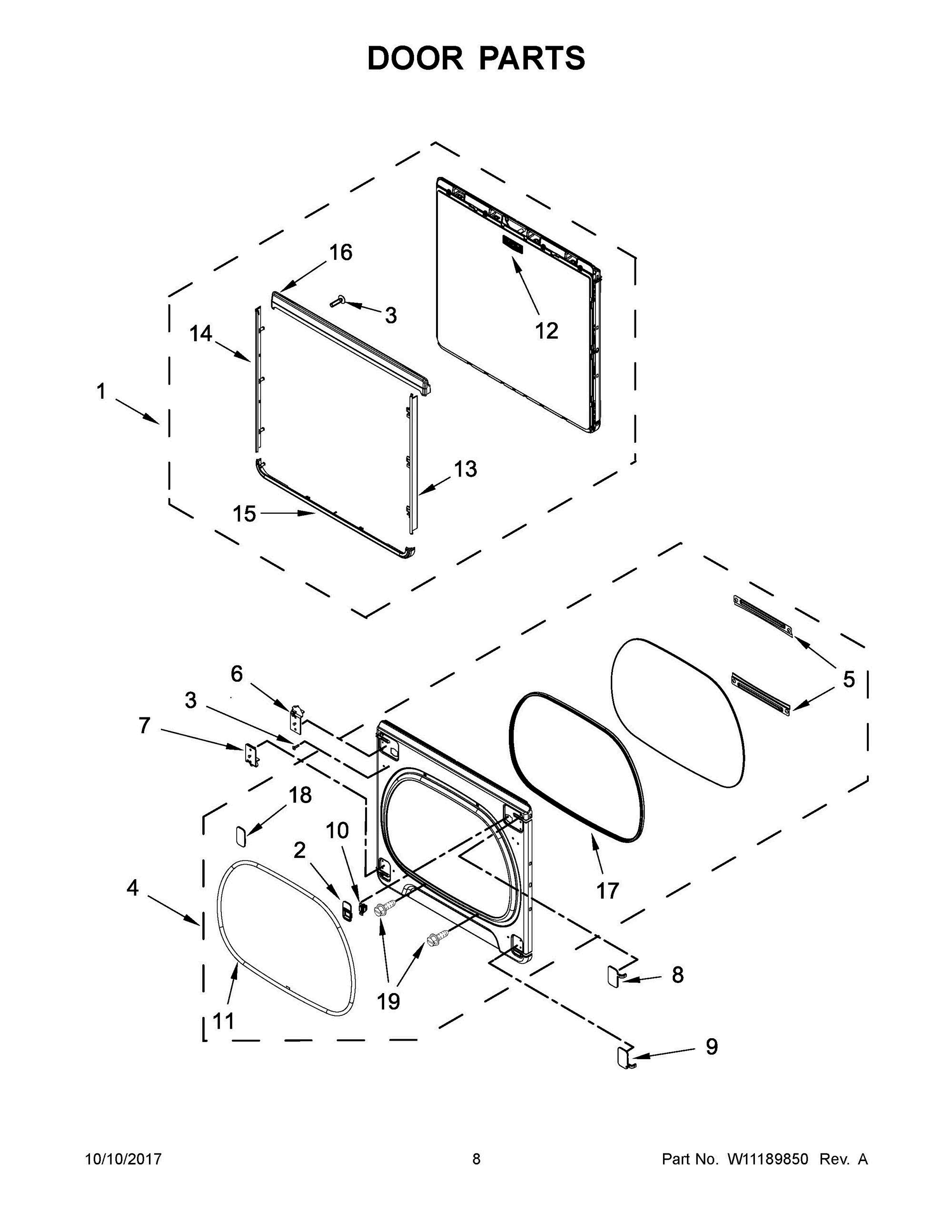 05 - DOOR PARTS Diagram and Parts List for MGDB855DW4  Whirlpool Dryer