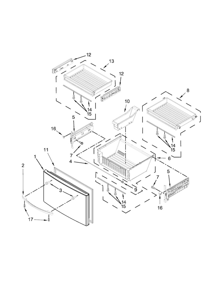 Freezer Door Parts Diagram and Parts List for KFIV29PCMS01  KitchenAid Refrigerator