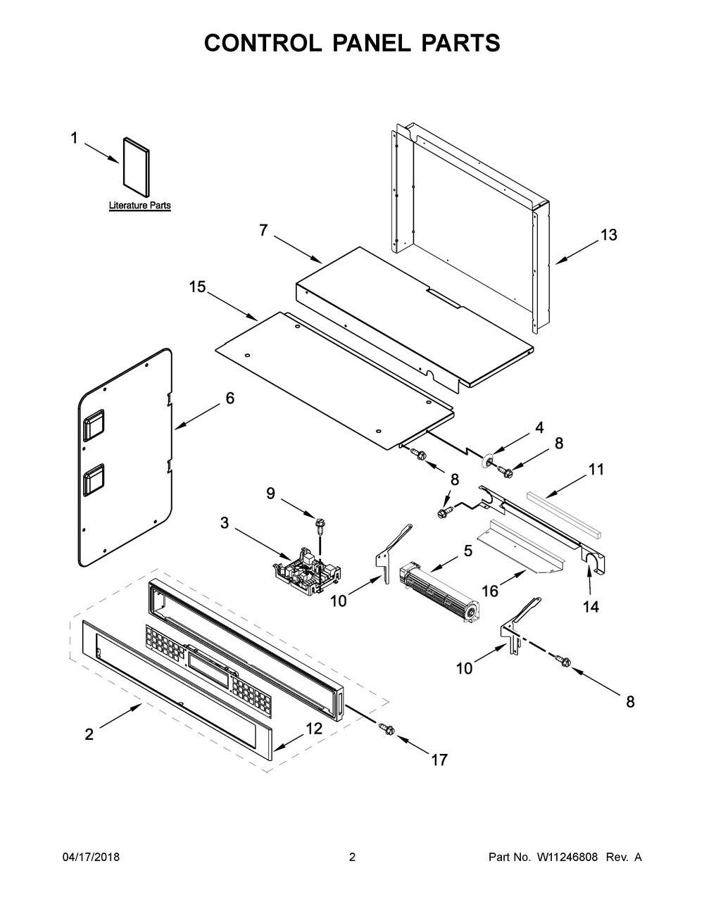 Control Panel Parts Diagram and Parts List for KOCE500EBL07  Whirlpool Microwave Oven Combo