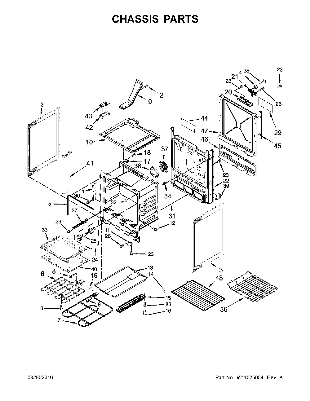Chassis parts Diagram and Parts List for 66495123610  Kenmore Range
