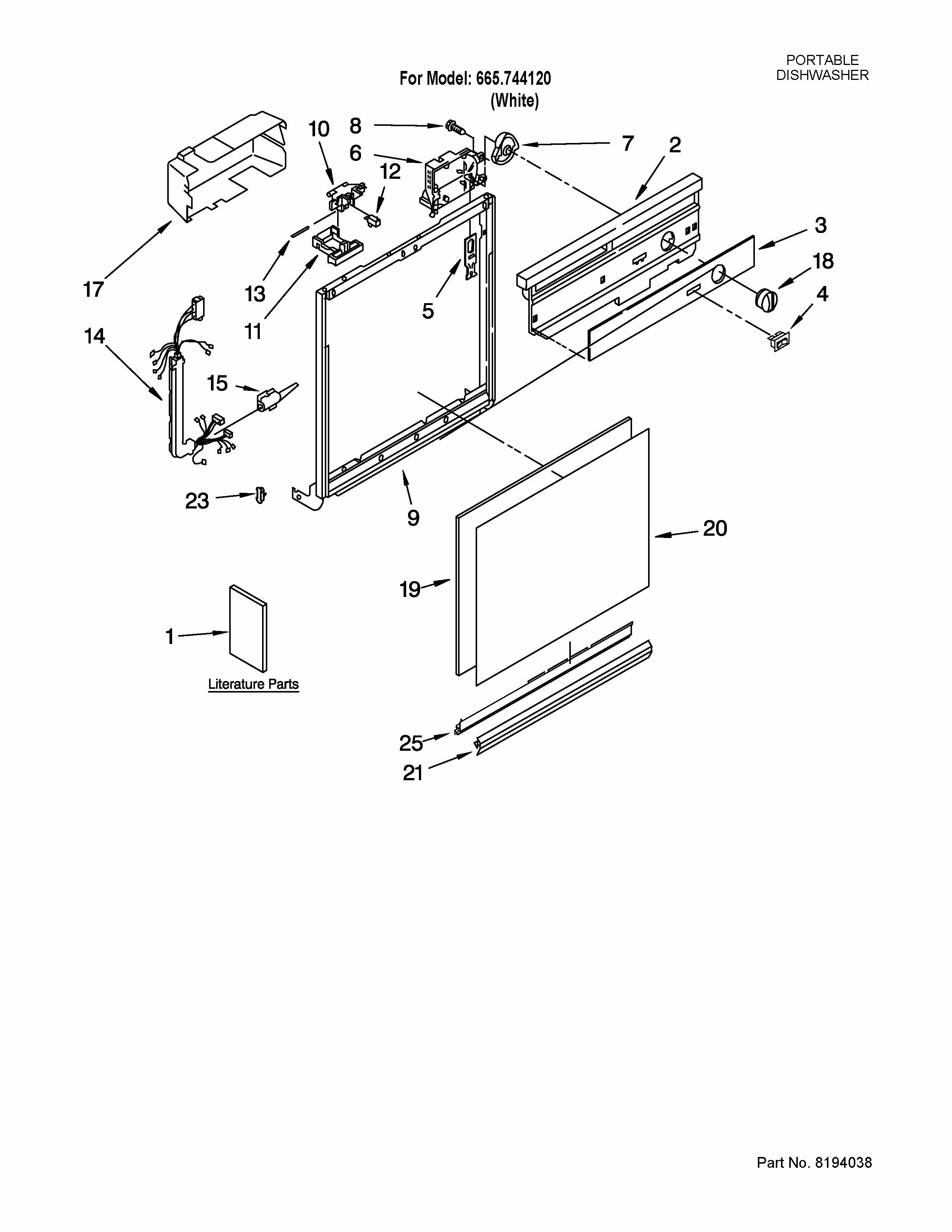 Frame And Console Parts Diagram and Parts List for 665744120  Kenmore Dishwasher