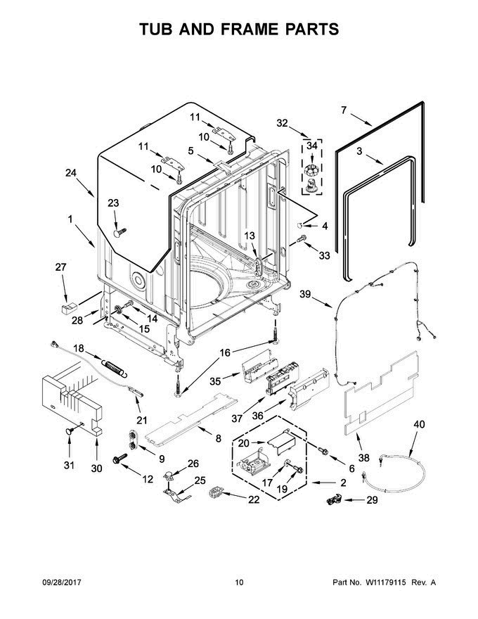 06 - Tub And Frame Parts Diagram and Parts List for KDTM804EBS2  KitchenAid Dishwasher