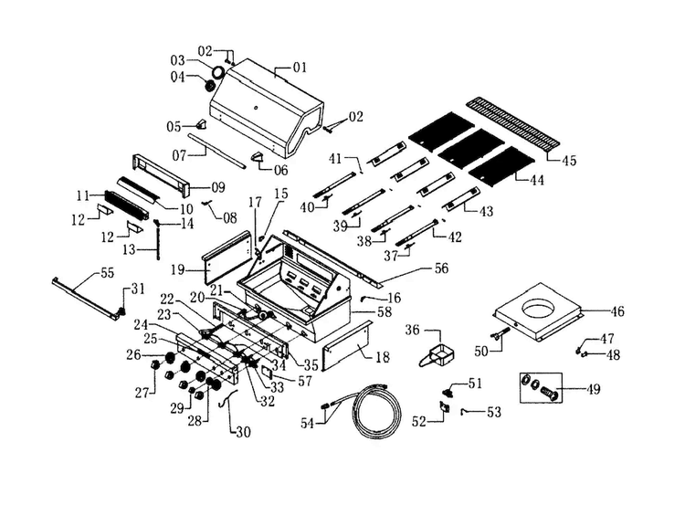 Grill Assy Diagram and Parts List for 740-0780  KitchenAid Grill