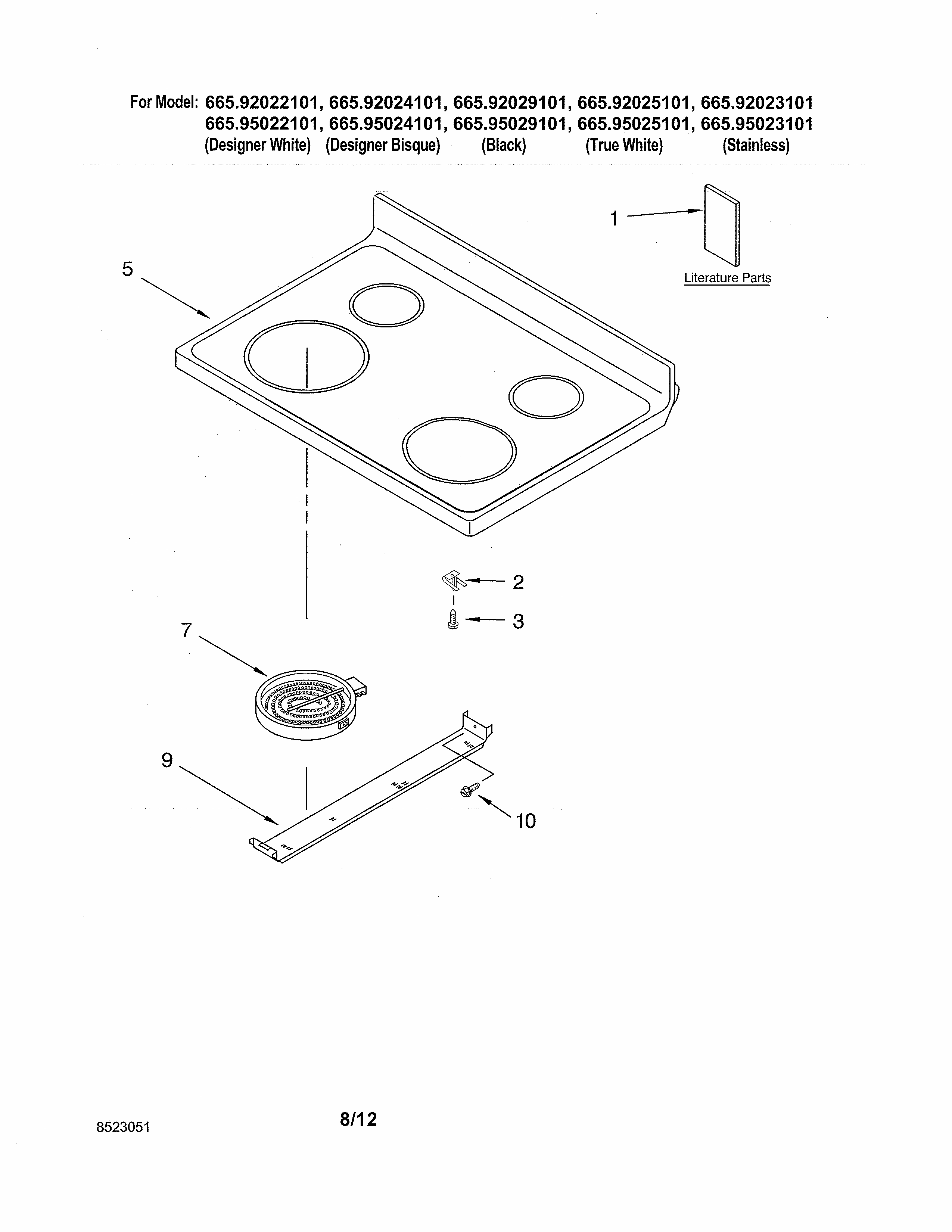 Cooktop Diagram and Parts List for 66595025101  Kenmore Range