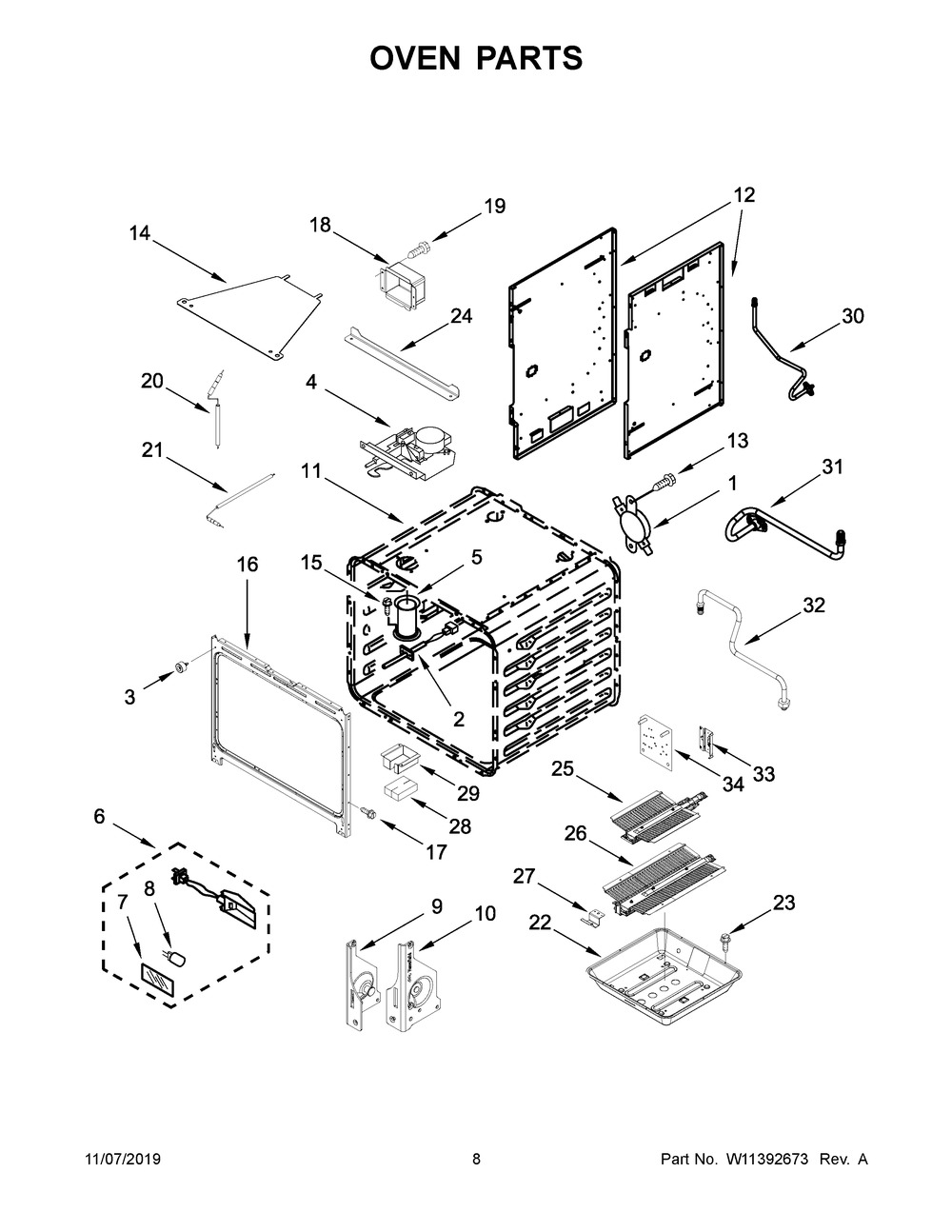Oven Parts Diagram and Parts List for KFGC500JPA00  Whirlpool Range