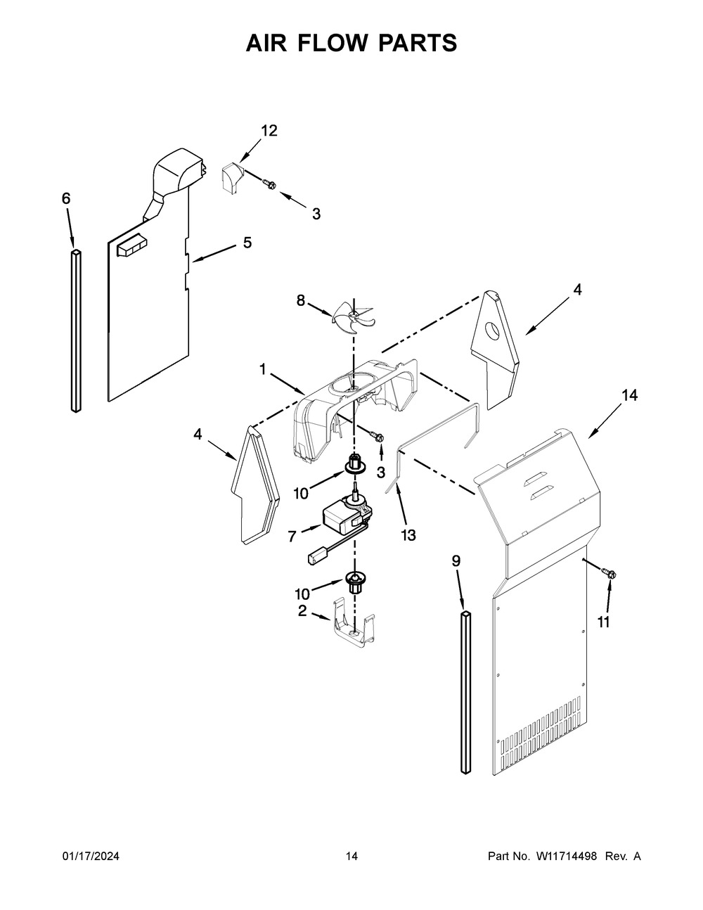 Air Flow Parts Diagram and Parts List for WRS315SNHM08  Whirlpool Refrigerator