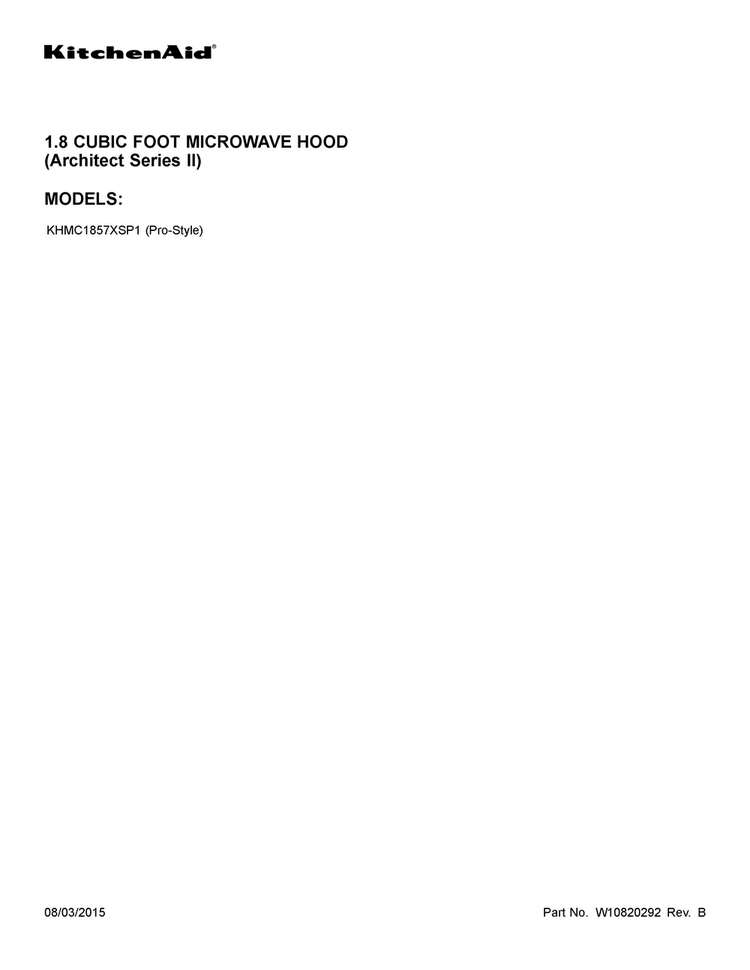 Cover Sheet Diagram and Parts List for KHMC1857XSP1  KitchenAid Microwave