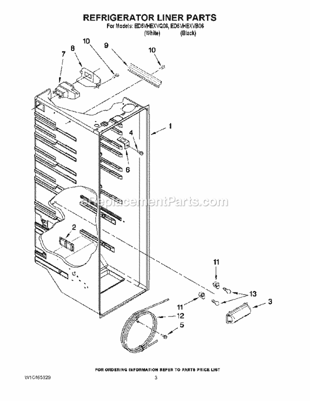 Refrigerator Liner Parts Diagram and Parts List for ED5VHEXVB06  Whirlpool Refrigerator