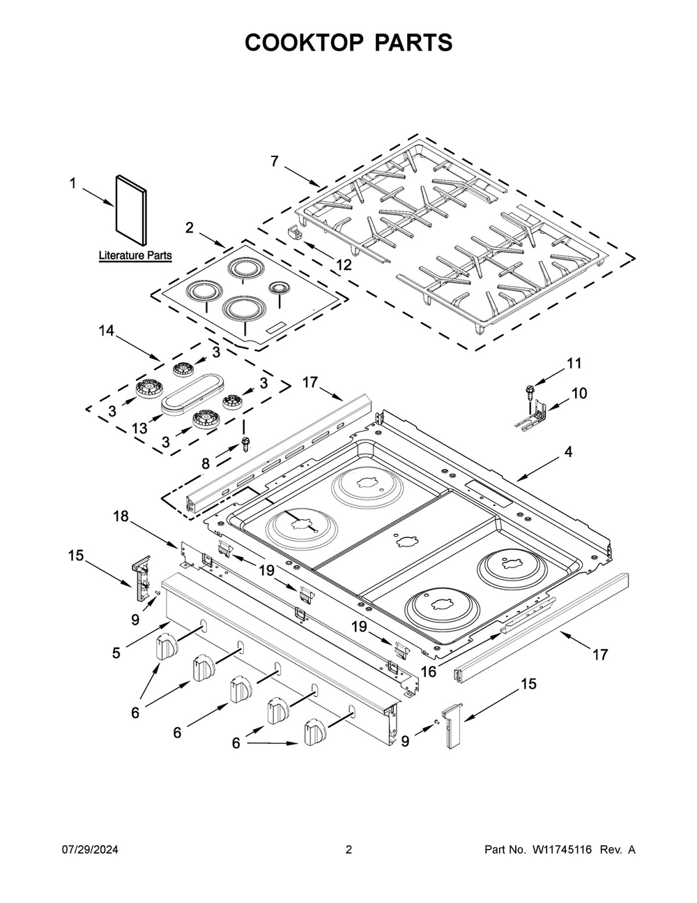 02 - Cooktop Parts Diagram and Parts List for MFGS6030RW0  Whirlpool Range