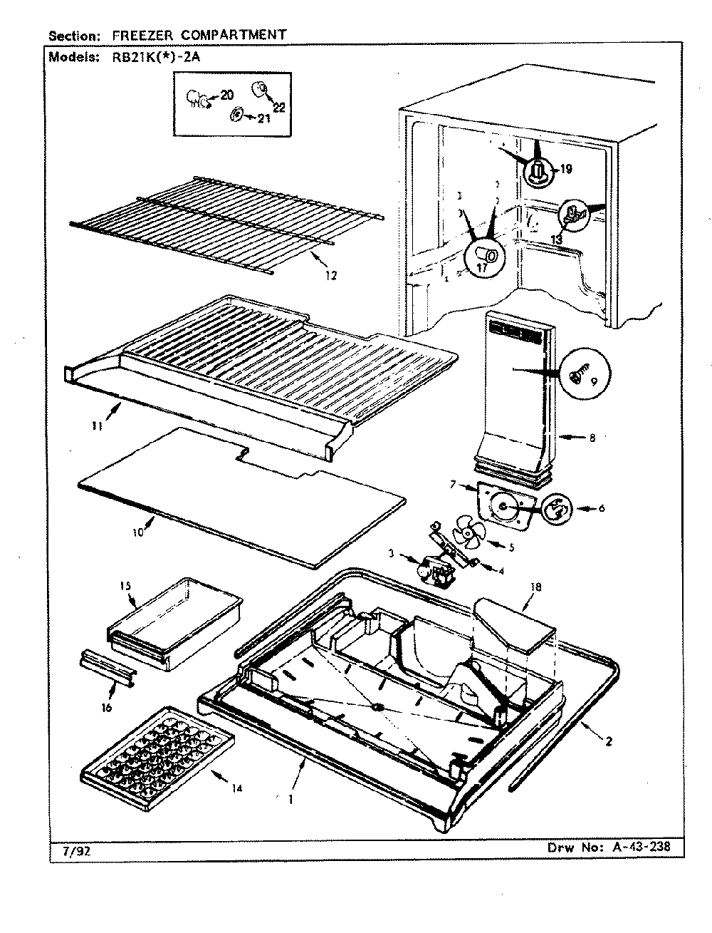 01 - Freezer Compartment Diagram and Parts List for RB21KN-2A  Whirlpool Refrigerator