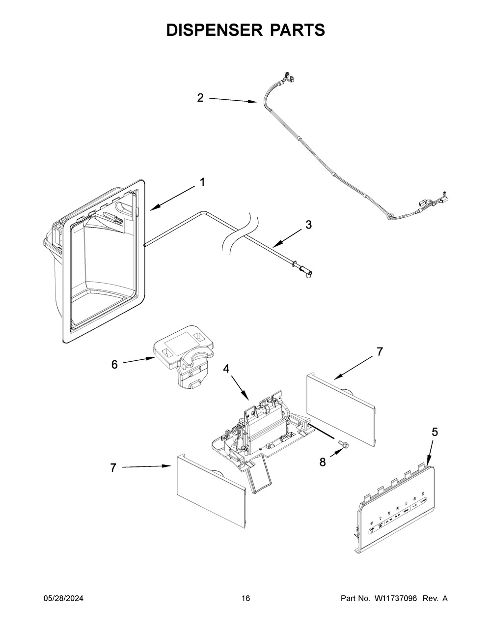 Dispenser Parts Diagram and Parts List for WRS325SDHB10  Whirlpool Refrigerator