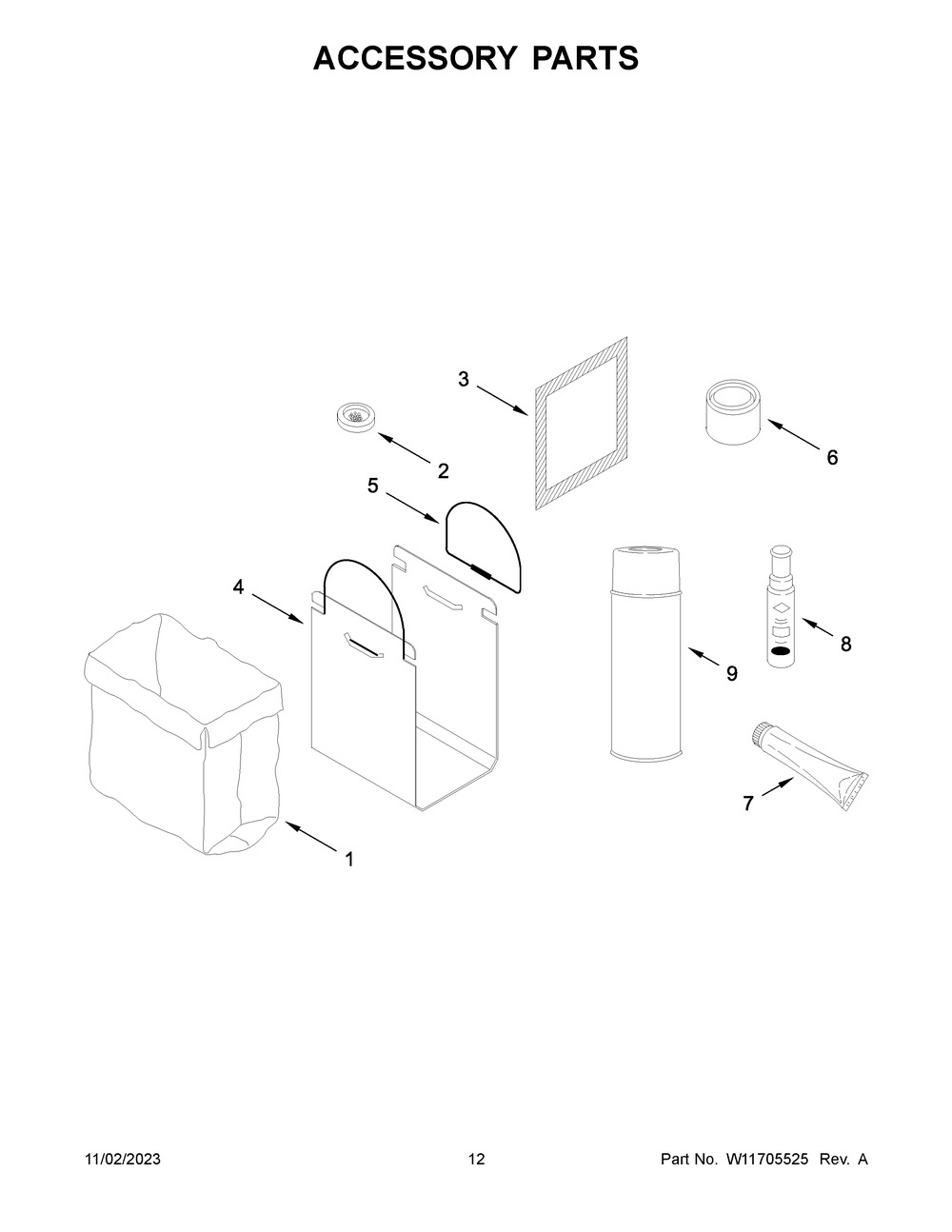 Accessory Parts Diagram and Parts List for GACP15XXMG5  Whirlpool Trash Compactor