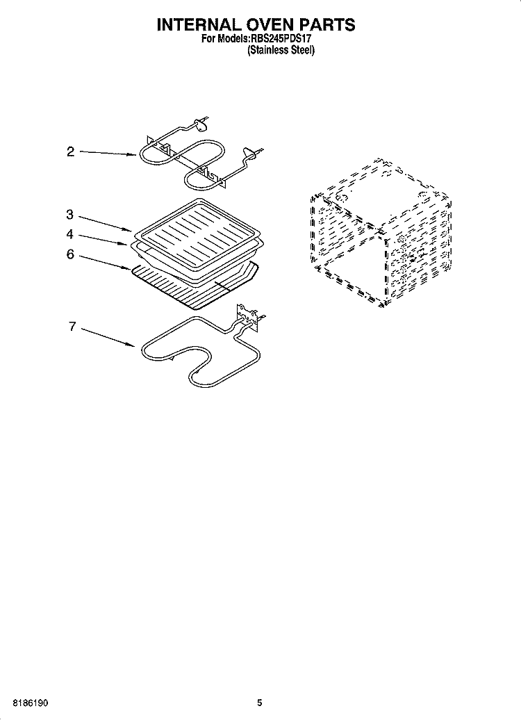 INTERNAL OVEN PARTS Diagram and Parts List for RBS245PDS17  Whirlpool Wall Oven