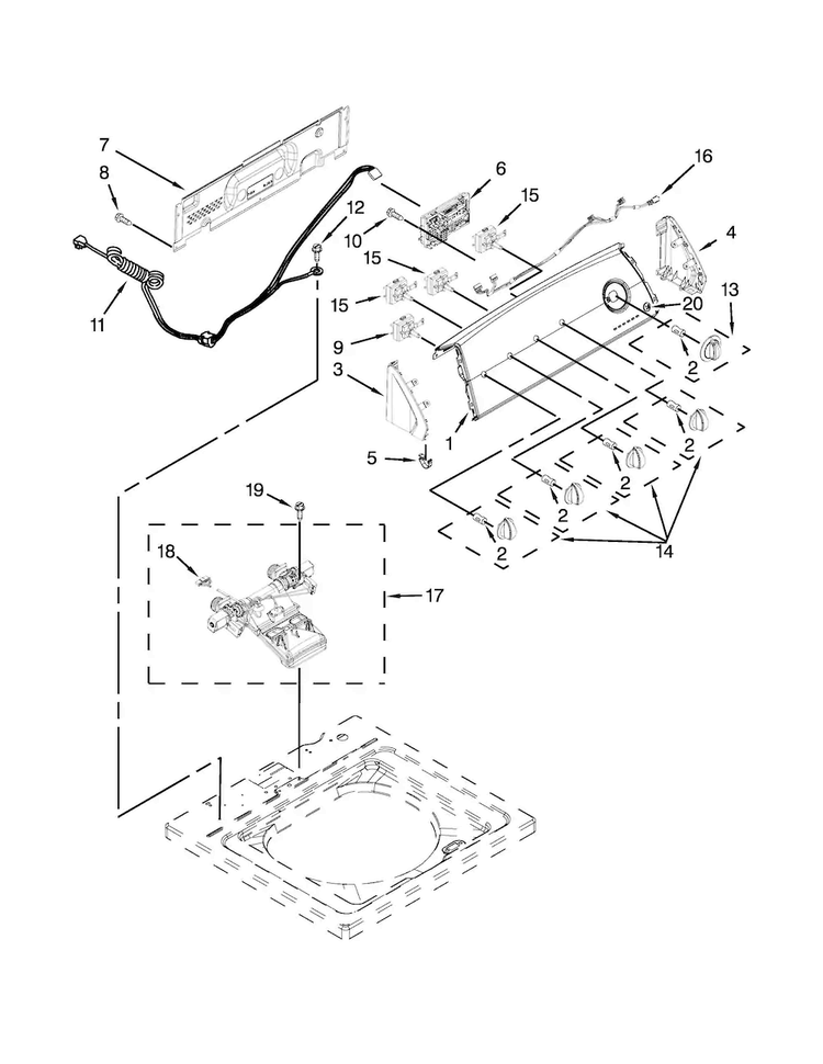 Console And Water Inlet Parts Diagram and Parts List for 11021392013  Kenmore Washer