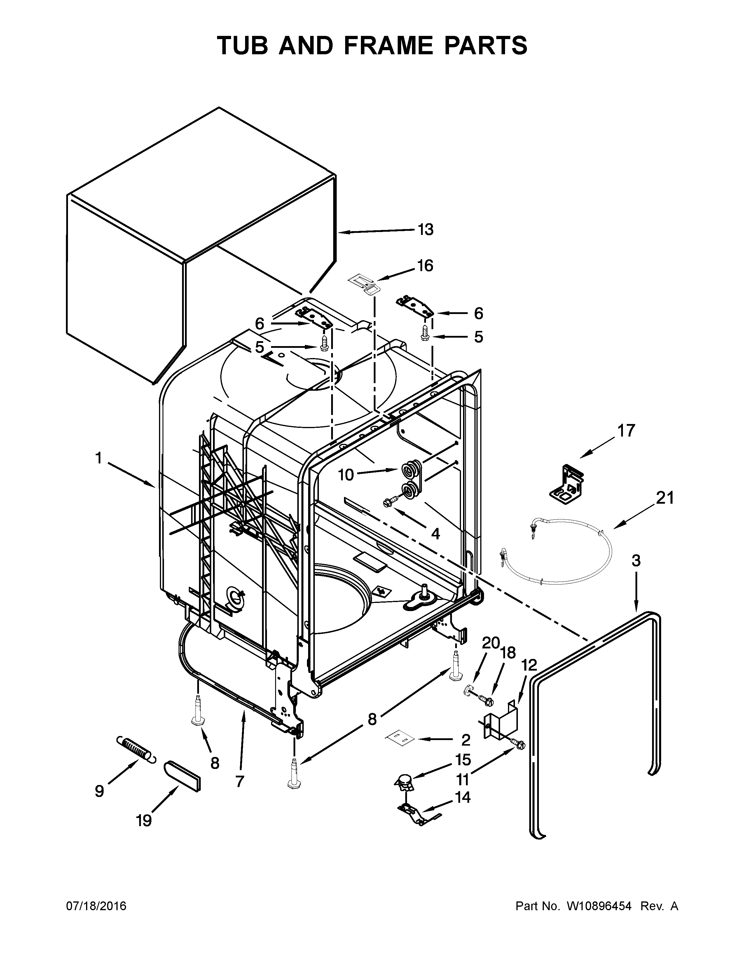 Tub And Frame Parts Diagram and Parts List for IDF320PAFW1  Whirlpool Dishwasher