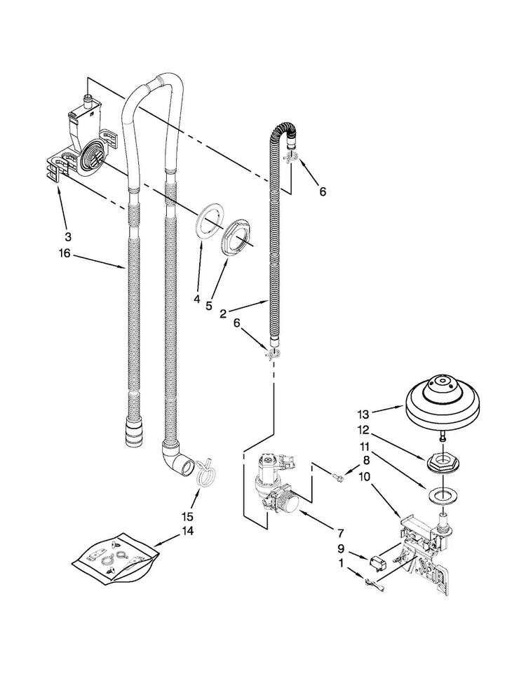 Fill, Drain And Overfill Parts Diagram and Parts List for KUDE48FXSS6  KitchenAid Dishwasher