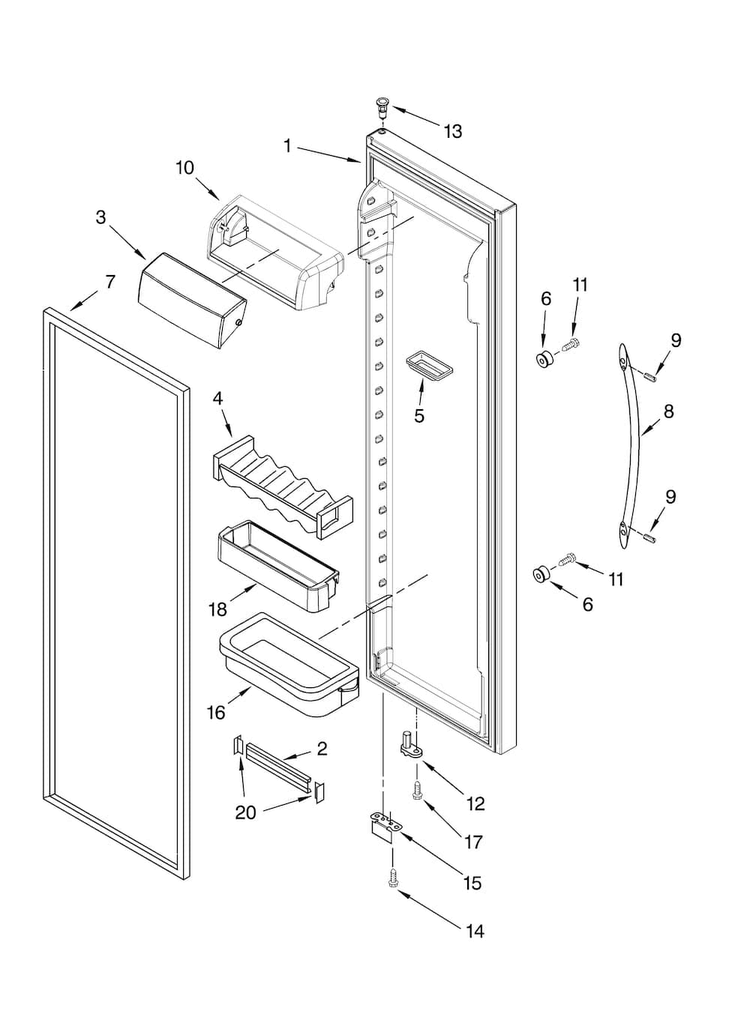 Refrigerator Door Parts Diagram and Parts List for KSCS25INMS00  KitchenAid Refrigerator