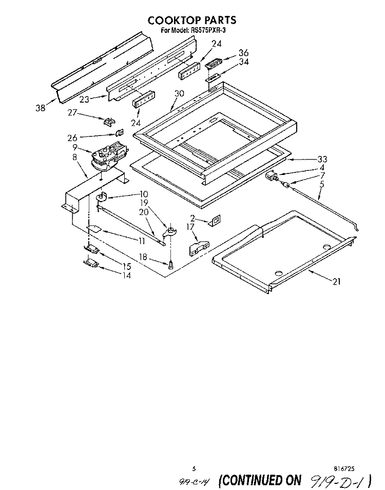 COOKTOP Diagram and Parts List for RS575PXR3  Whirlpool Range