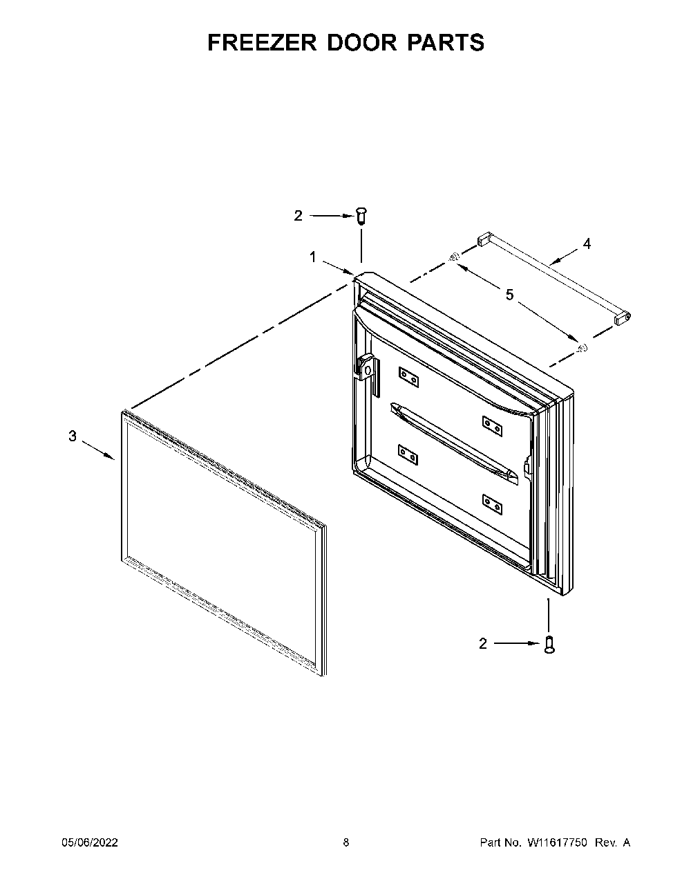 Freezer Door Parts Diagram and Parts List for KRFF300EBS01  KitchenAid Refrigerator