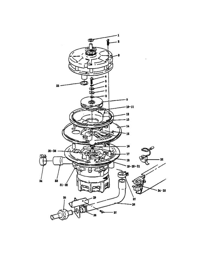 Wash And Drain Pump Unit Diagram and Parts List for ML-42117  KitchenAid Dishwasher