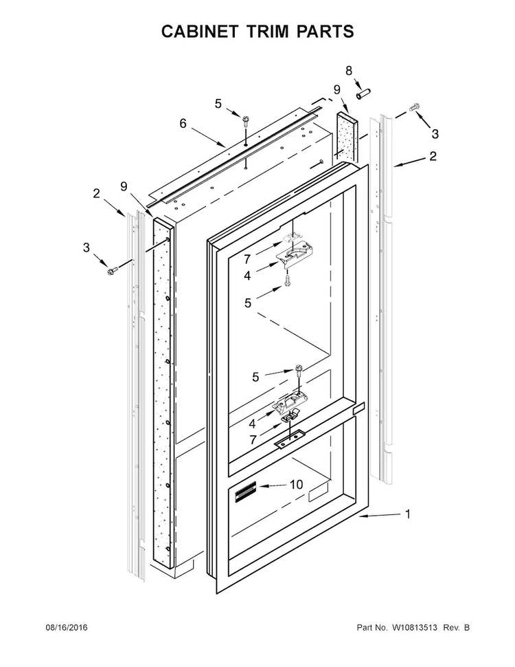 Cabinet Trim Parts Diagram and Parts List for KBFN502ESS01  KitchenAid Refrigerator