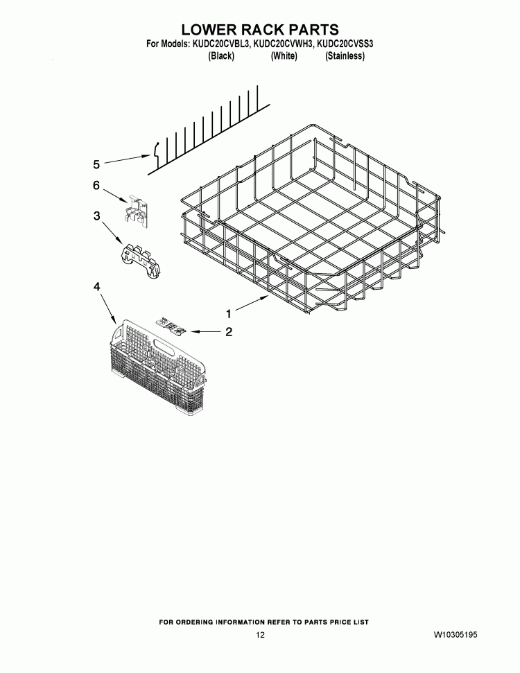 LOWER RACK PARTS Diagram and Parts List for KUDC20CVBL3  KitchenAid Dishwasher
