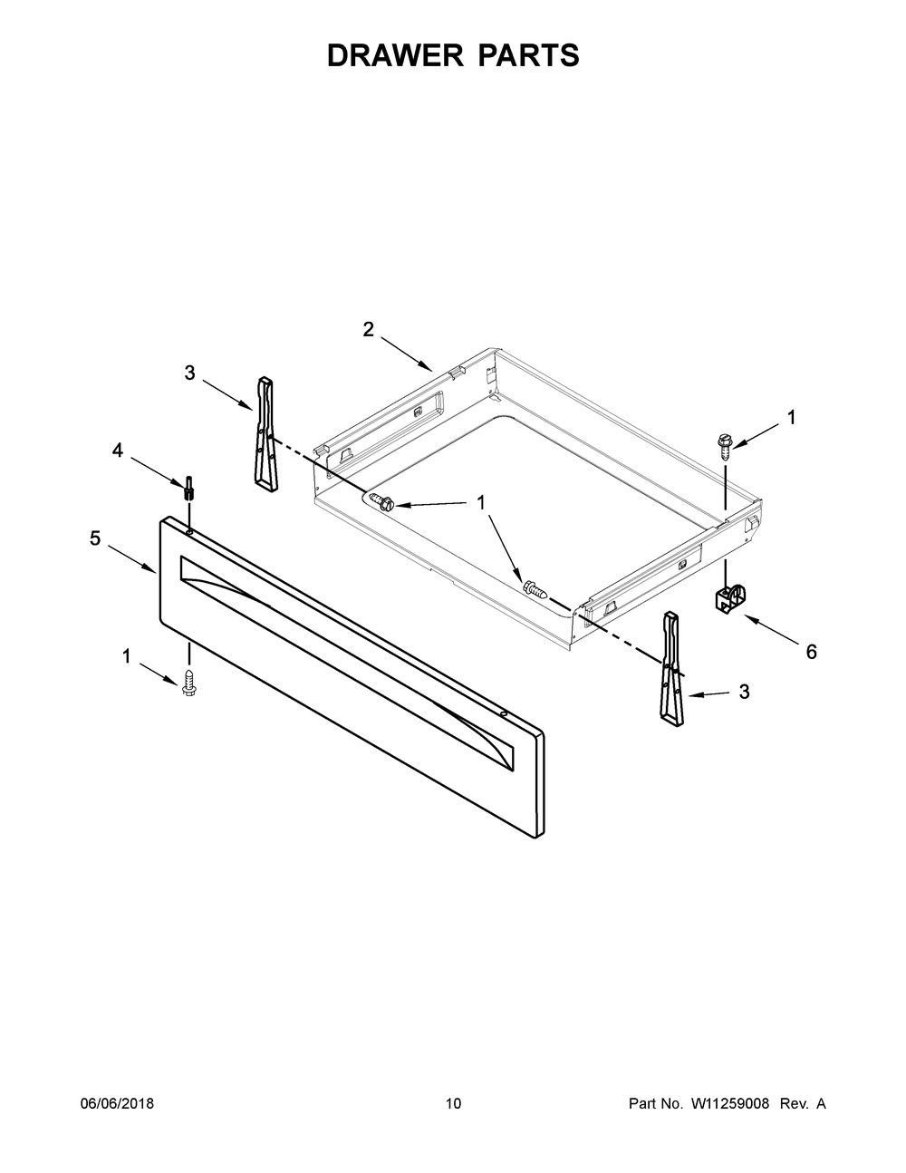 Drawer Parts Diagram and Parts List for WFC310S0EW2  Whirlpool Range