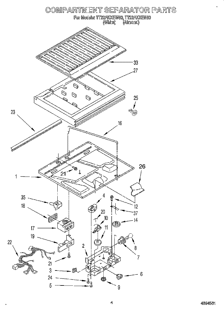 COMPARTMENT SEPARATOR Diagram and Parts List for TT22AKXEN00  Whirlpool Refrigerator