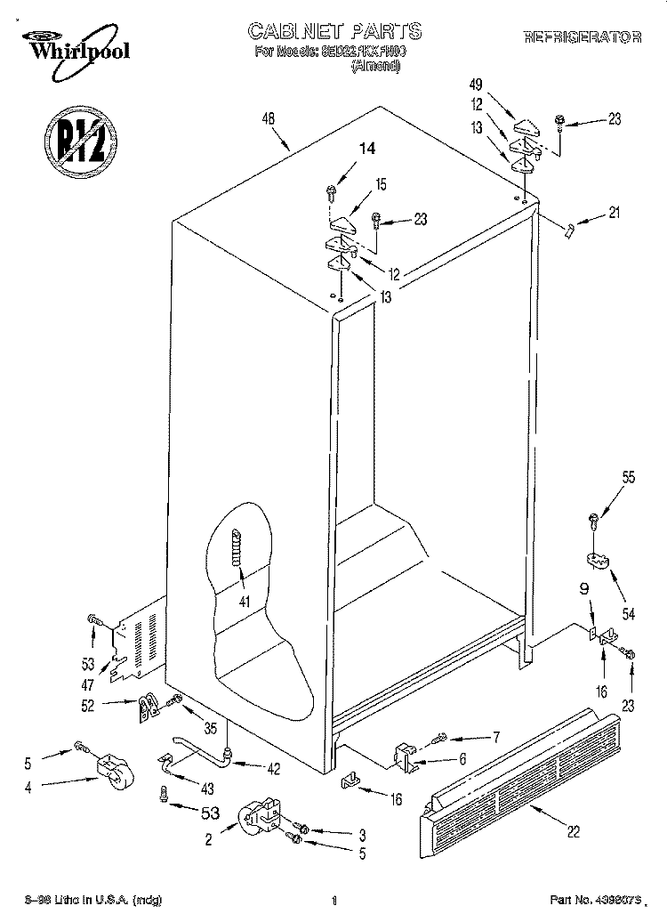 CABINET Diagram and Parts List for 8ED22PKXFN00  Whirlpool Refrigerator