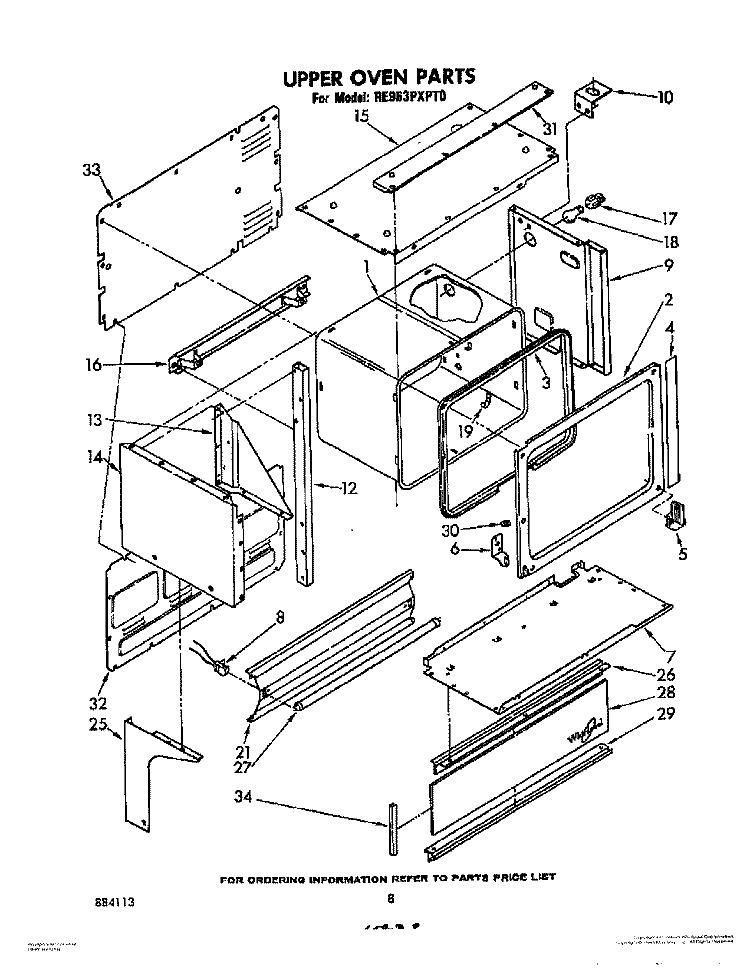 UPPER OVEN Diagram and Parts List for RE963PXPT0  Whirlpool Range