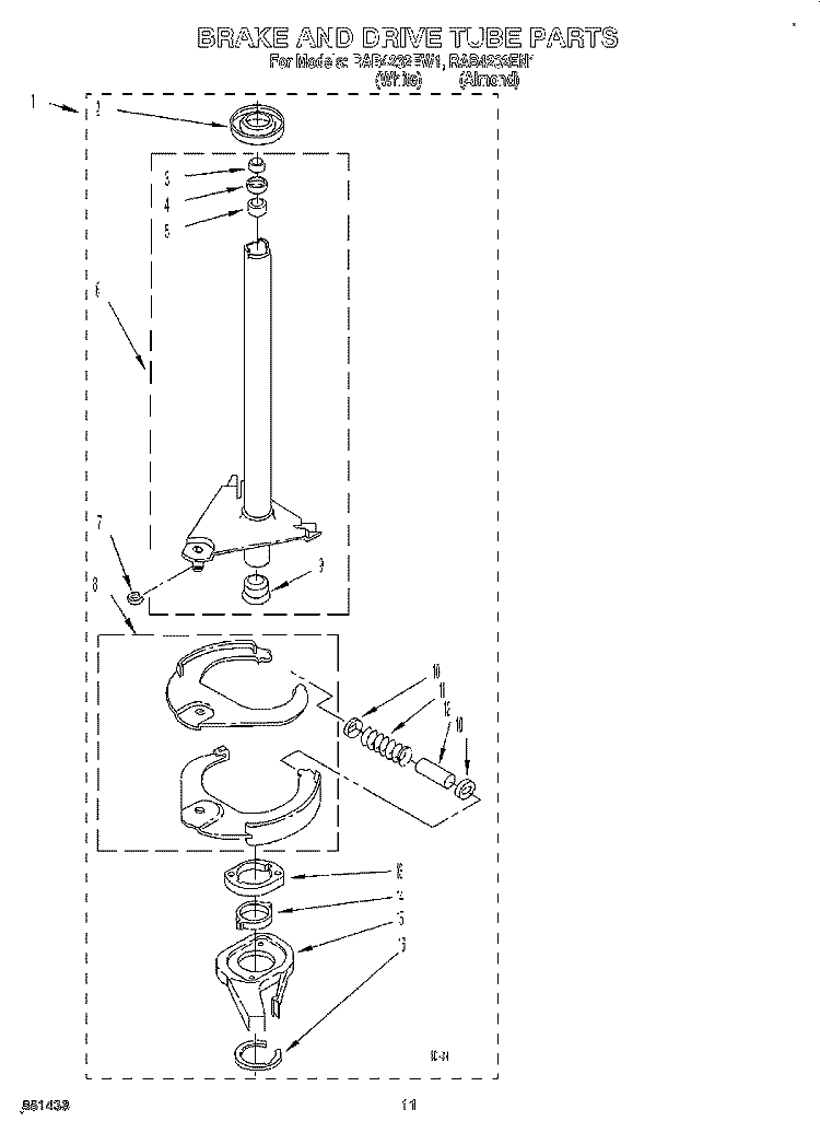 BRAKE & DRIVE TUBE Diagram and Parts List for RAB4232EW1  Roper Washer