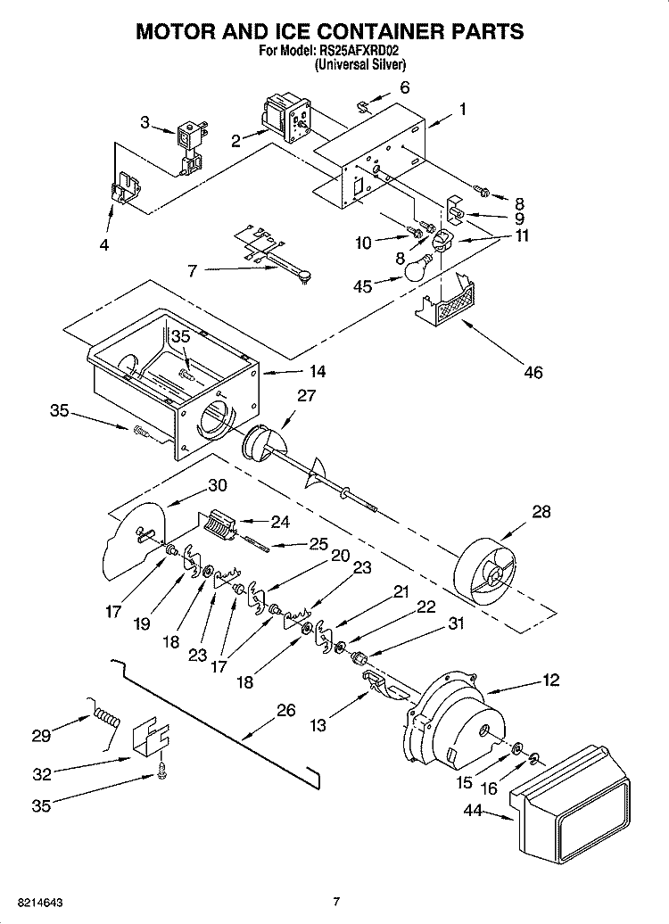 MOTOR AND ICE CONTAINER PARTS Diagram and Parts List for RS25AFXRD02  Roper Refrigerator