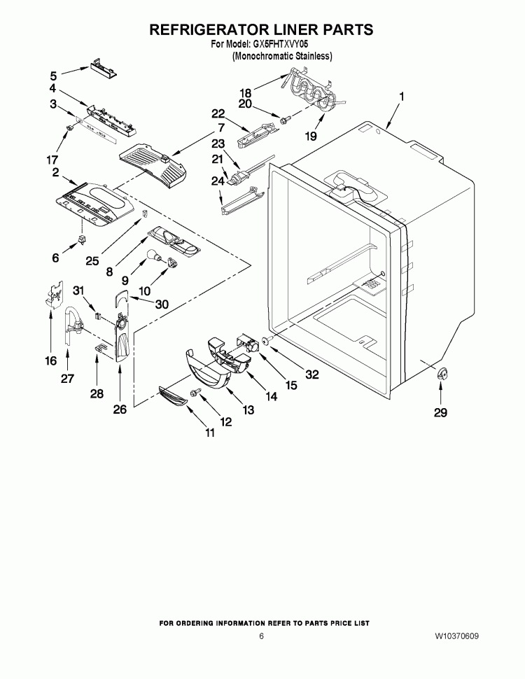 REFRIGERATOR LINER PARTS Diagram and Parts List for GX5FHTXVY05  Whirlpool Refrigerator