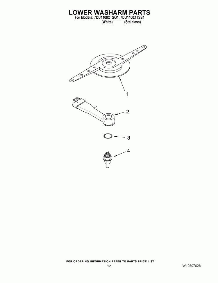 LOWER WASHARM PARTS Diagram and Parts List for 7DU1100XTSQ1  Whirlpool Dishwasher