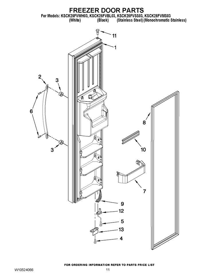 FREEZER DOOR PARTS Diagram and Parts List for KSCK25FVMS03  KitchenAid Refrigerator