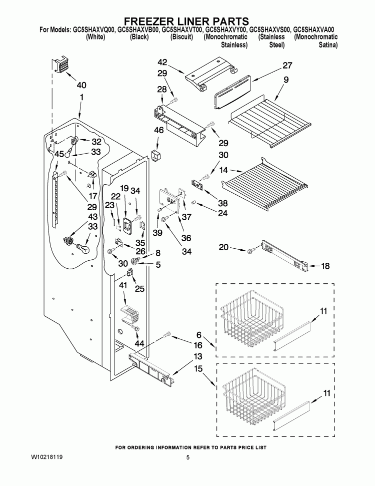 FREEZER LINER PARTS Diagram and Parts List for GC5SHAXVB00  Whirlpool Refrigerator