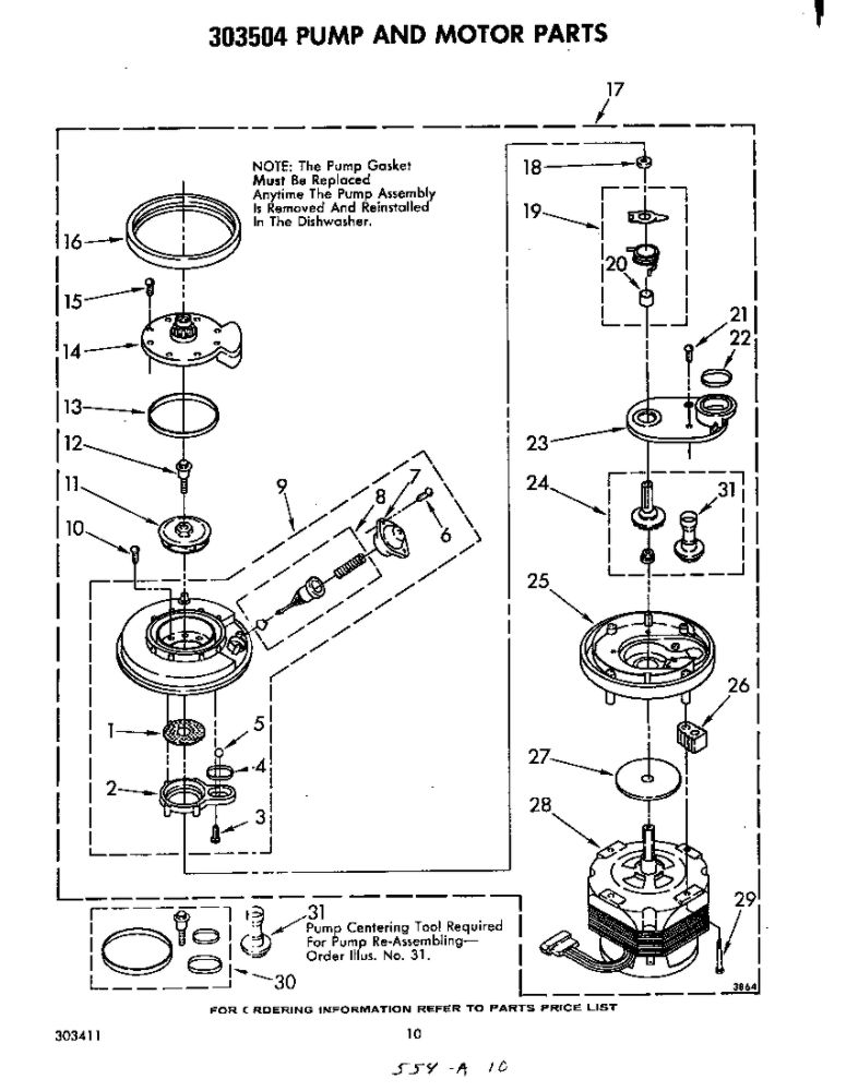 Pump And Motor Diagram and Parts List for GDP6880XLP1  Whirlpool Dishwasher