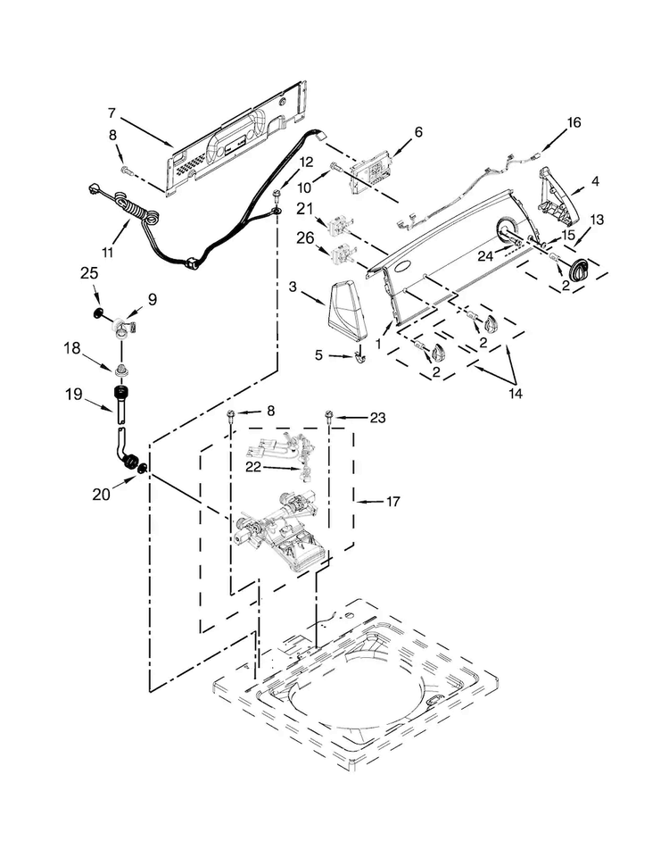 Controls And Water Inlet Parts Diagram and Parts List for 1CWTW4740YQ1  Whirlpool Washer
