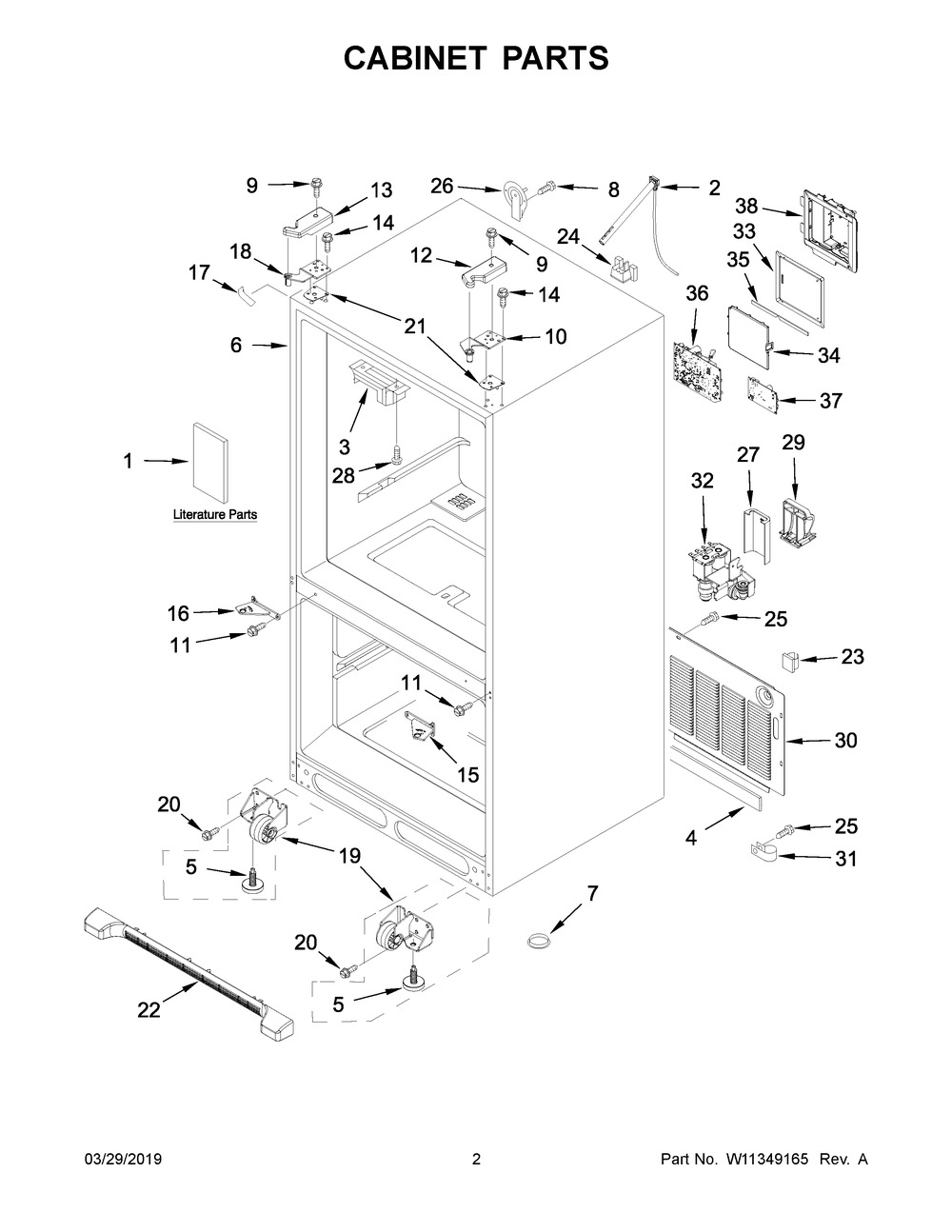 Cabinet Parts Diagram and Parts List for KRFC302EPA02  Whirlpool Refrigerator