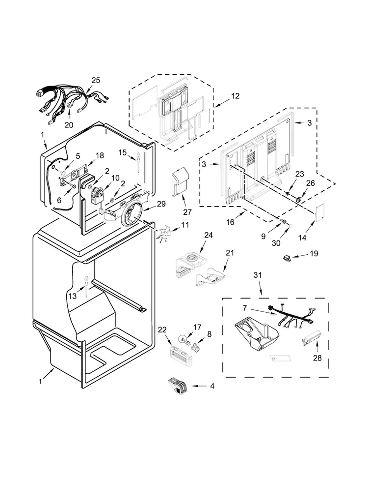 Liner Parts Diagram and Parts List for WRT138FZDM00  Whirlpool Refrigerator