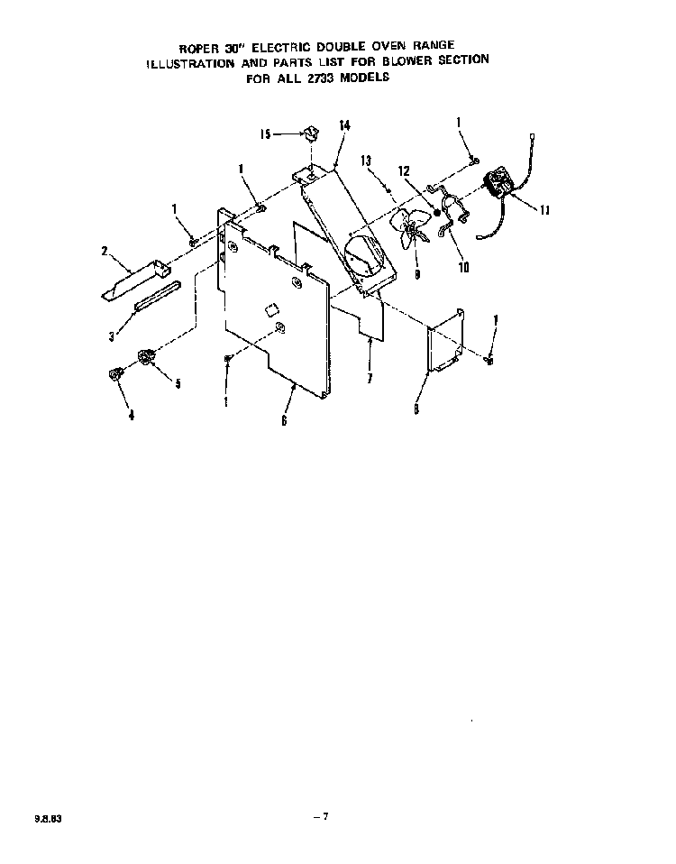 Blower Diagram and Parts List for 2733*0A  Roper Range